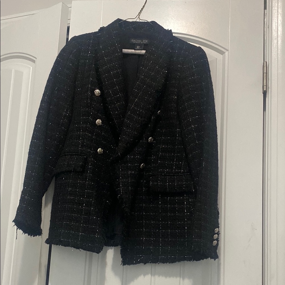 Black Tweed Blazer with Silver Buttons